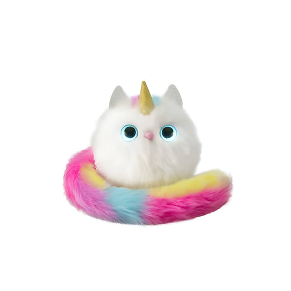 Peluche de chat licorne blanche avec une queue arc-en-ciel, yeux bleus brillants et une corne dorée. Jouet doux et magique pour enfants. Décoration fantaisiste pour chambre d'enfant. Cadeau original pour les amoureux des chats et des licornes., 45501420175615 | Licorne Shop