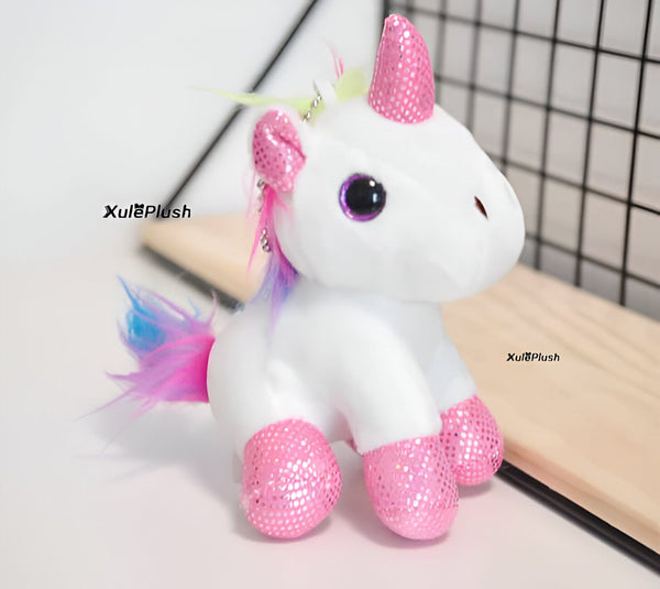 Peluche Licorne blanche avec corne et sabots roses pailletés, crinière et queue multicolores. Jouet mignon et doux pour enfants., 45501419913471 | Licorne Shop