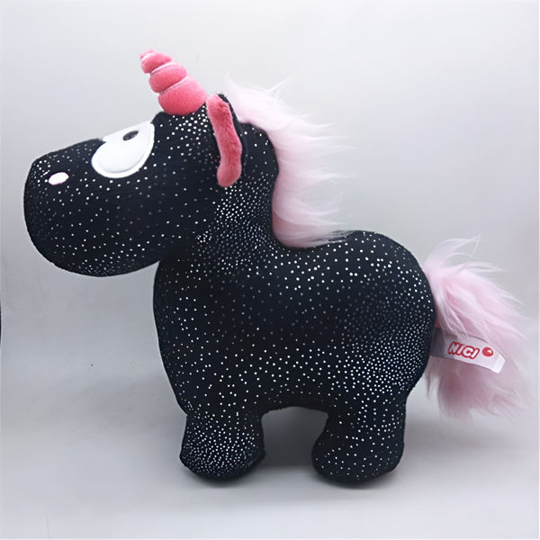 Peluche licorne noire NICI avec corne et crinière roses. Jouet doux et mignon pour enfants. Idéal pour les câlins et la décoration de chambre d'enfant., 45501420044543 | Licorne Shop