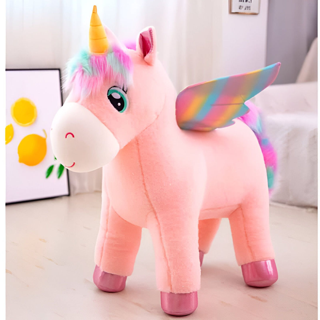 Peluche licorne rose avec crinière et queue multicolores, corne dorée et ailes arc-en-ciel. Jouet mignon et doux pour enfants., 45501420536063 | Licorne Shop