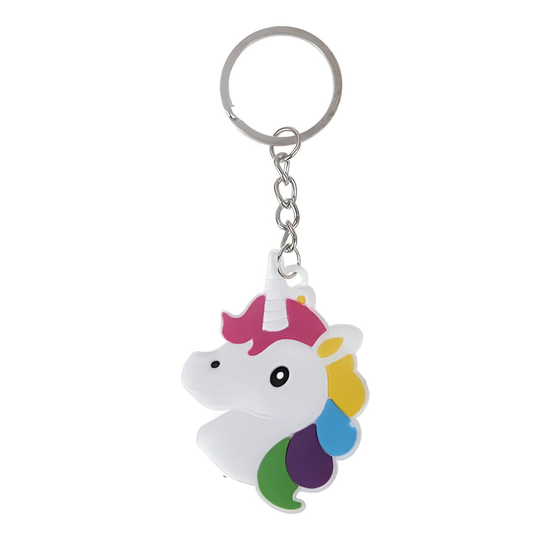 Porte-clés licorne coloré avec tête de licorne blanche, crinière rose et détails arc-en-ciel. Anneau en métal argenté. Accessoire fantaisie pour clés ou sacs., 45501159833855 | Licorne Shop