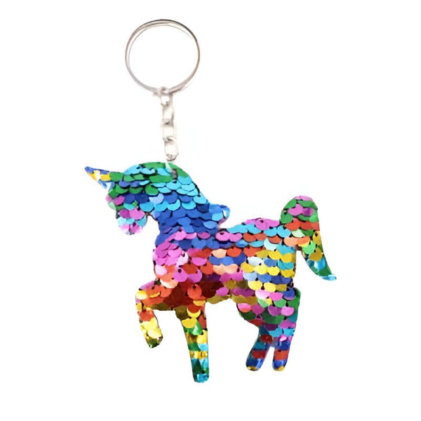 Porte-clés licorne recouvert de paillettes multicolores, accessoire fantaisie brillant et coloré., 45501197254911 | Licorne Shop