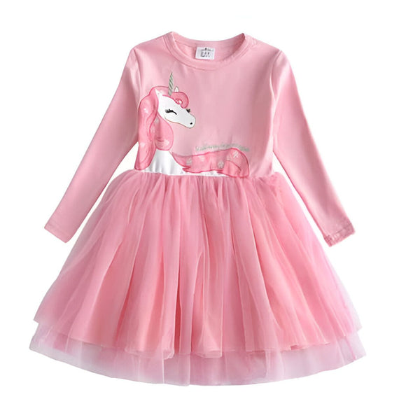 Robe rose à manches longues pour enfant, avec un motif de licorne et une jupe tutu., 45501347234047,45501347266815,45501347299583,45501347332351,45501347365119,45501347397887,45501347430655,45501347463423 | Licorne Shop