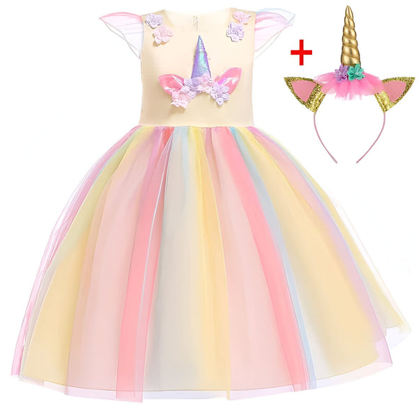 Robe de princesse licorne avec jupe arc-en-ciel et corsage orné. Un serre-tête assorti avec une corne dorée et des oreilles brillantes complète le costume féerique, idéal pour les fêtes et le carnaval., 45502411243775,45502411374847,45502411473151,45502411571455,45502411669759,45502411735295,45502411800831,45502411899135 | Licorne Shop
