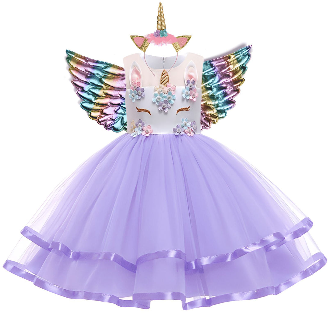 Robe de princesse licorne lilas avec ailes irisées et bandeau licorne assorti. Parfait pour un costume de fête, un anniversaire, ou pour les jeux d'imagination., 45501351559423,45501351592191,45501351624959,45501351657727,45501351690495,45501351723263,45501351756031,45501351788799 | Licorne Shop