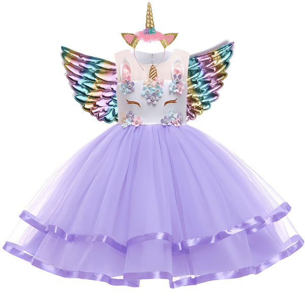 Robe de princesse licorne lilas avec ailes irisées et bandeau licorne assorti. Parfait pour un costume de fête, un anniversaire, ou pour les jeux d'imagination., 45501351559423,45501351592191,45501351624959,45501351657727,45501351690495,45501351723263,45501351756031,45501351788799 | Licorne Shop