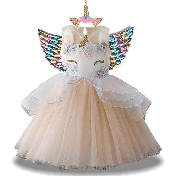 Robe de déguisement licorne pour enfant avec ailes multicolores et serre-tête à corne dorée, idéale pour fêtes et événements., 45501414572287,45501414605055,45501414637823,45501414670591,45501414703359,45501414736127,45501414768895,45501414801663 | Licorne Shop