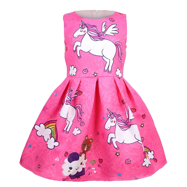 Robe rose pour fille avec motifs d'unicorns et de nuages. Vêtement enfant avec imprimés mignons et colorés. Idée cadeau pour les petites filles., 45501355884799,45501355917567,45501355950335,45501355983103,45501356015871,45501356048639,45501356081407,45501356114175 | Licorne Shop