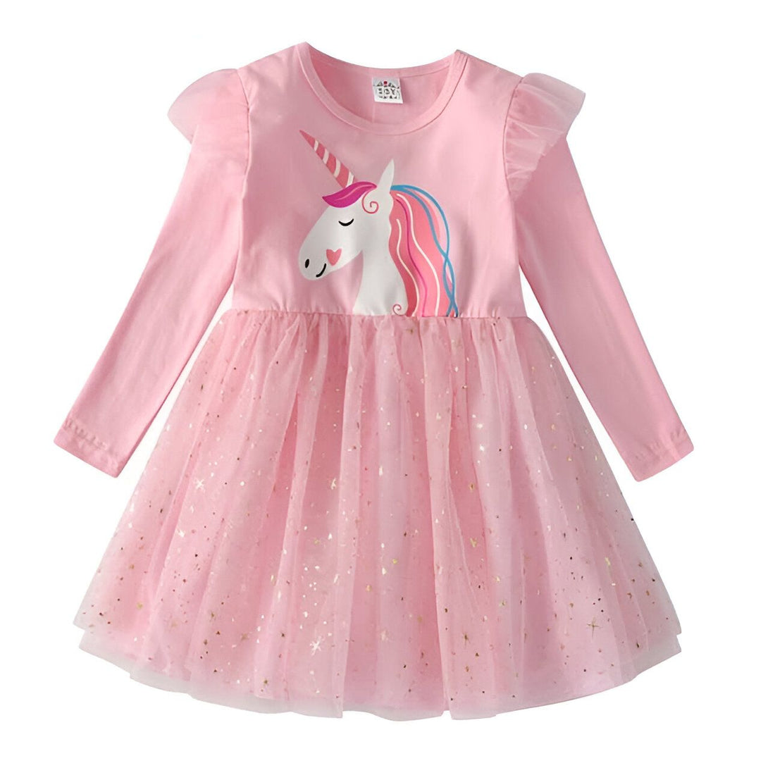 Robe rose pour fille avec motif licorne et tulle scintillant., 45501415784703,45501415817471,45501415850239,45501415883007,45501415915775,45501415948543,45501415981311,45501416014079 | Licorne Shop