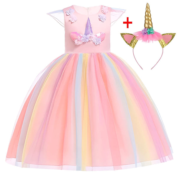Robe de princesse licorne pour fille avec tutu arc-en-ciel et bandeau assorti. Costume de déguisement pour enfants, parfait pour les fêtes d'anniversaire ou Halloween. Tenue féérique et colorée pour les petites rêveuses., 45502409310463,45502409343231,45502409375999,45502409408767,45502409441535,45502409474303,45502409507071,45502409539839 | Licorne Shop