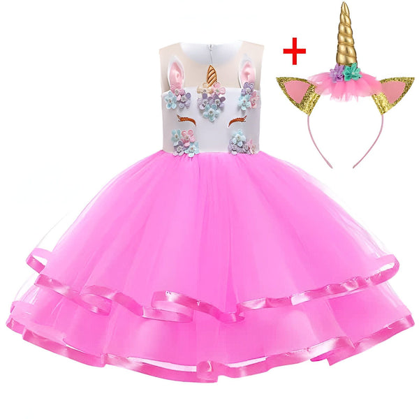 Robe de princesse licorne rose pour enfant avec bandeau assorti. Déguisement féérique parfait pour les fêtes et anniversaires. Style mignon et confortable., 45501328425215,45501328457983,45501328490751,45501328523519,45501328556287,45501328589055,45501328621823,45501328654591 | Licorne Shop
