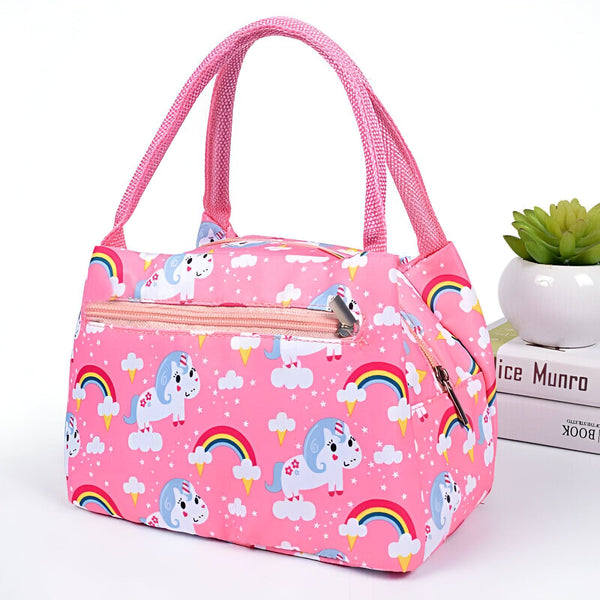 Sac à lunch isotherme rose à motifs de licornes et arcs-en-ciel, avec fermeture éclair. Idéal pour enfants., 45501328097535 | Licorne Shop