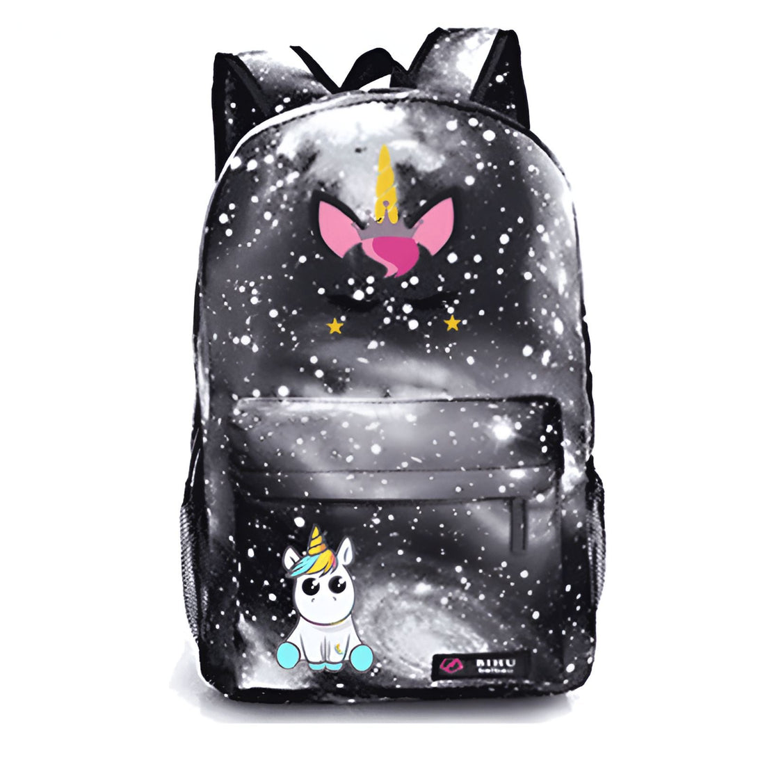 Sac à dos noir motif galaxie avec licorne et patch licorne., 45501270950143 | Licorne Shop
