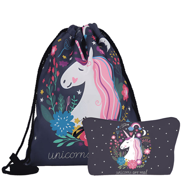 Sac à dos et trousse assortis sur le thème de la licorne, motif floral, style mignon, pour les enfants, accessoires de mode., 45501148266751 | Licorne Shop