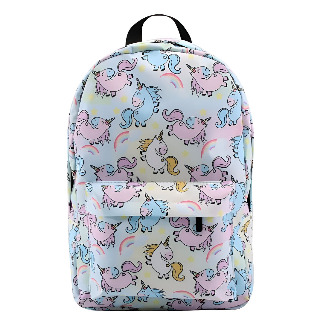 Sac à dos enfant imprimé licornes rose et bleu pastel avec arc-en-ciel et étoiles. Accessoire tendance pour l'école maternelle ou les loisirs., 45501145514239 | Licorne Shop