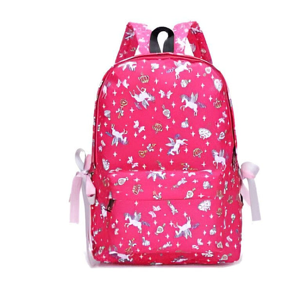 Sac à dos rose avec motif licorne et noeuds décoratifs. Idéal pour l'école ou les loisirs., 45501323968767 | Licorne Shop