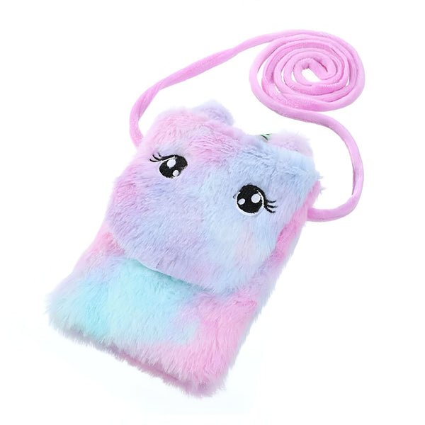 Sac à main pour enfant en peluche colorée avec bandoulière rose. Motif mignon avec des yeux brodés. Accessoire de mode pour filles., 45501374398719 | Licorne Shop