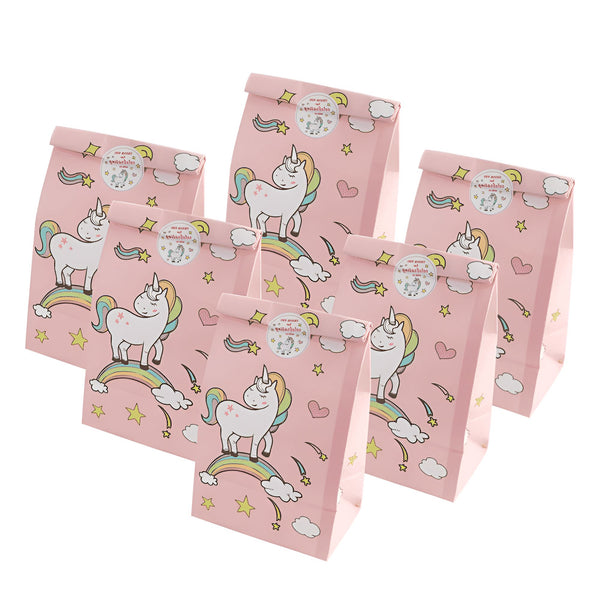 Sacs cadeaux roses avec motifs d'unicorne, étoiles, coeurs et arcs-en-ciel. Idéal pour anniversaires, fêtes d'enfants, ou comme emballage original., 45501326491903 | Licorne Shop