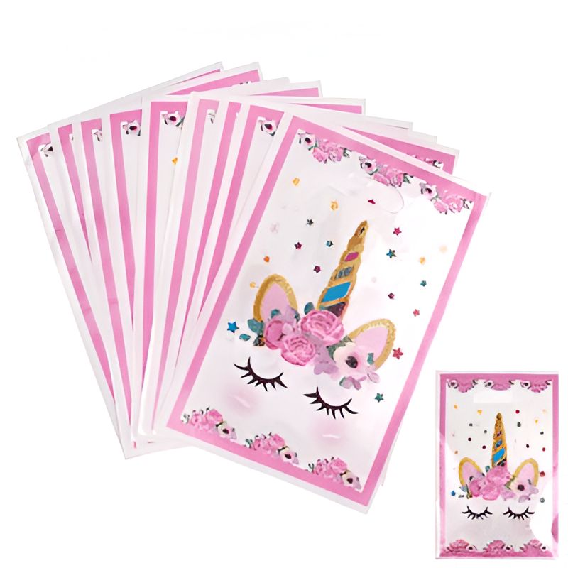 Sacs de cadeaux décorés avec un motif de licorne rose et blanche, parfaits pour les fêtes d'anniversaire des enfants ou les événements thématiques., 45501355688191 | Licorne Shop
