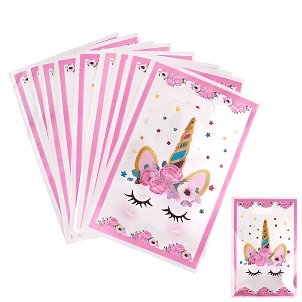 Sacs de cadeaux décorés avec un motif de licorne rose et blanche, parfaits pour les fêtes d'anniversaire des enfants ou les événements thématiques., 45501355688191 | Licorne Shop