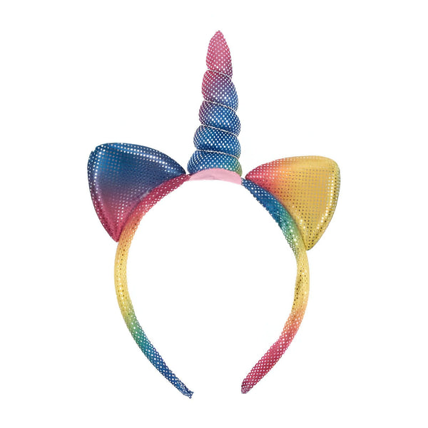 Serre-tête licorne coloré avec corne à spirale et oreilles brillantes, accessoire de déguisement festif., 45501333930239 | Licorne Shop