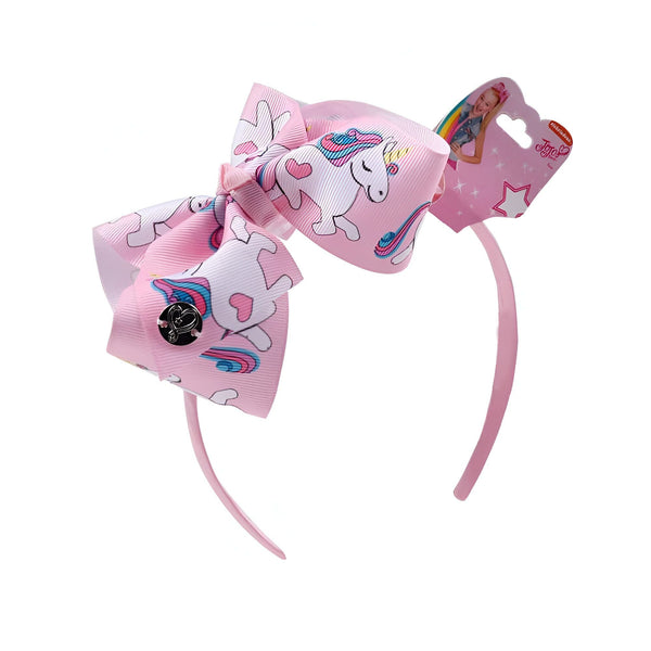 Serre-tête rose JoJo Siwa avec grand nœud orné d'unicorne et de cœurs. Accessoire de cheveux pour enfants, tendance et girly. Emballage d'origine inclus., 45501376266495 | Licorne Shop