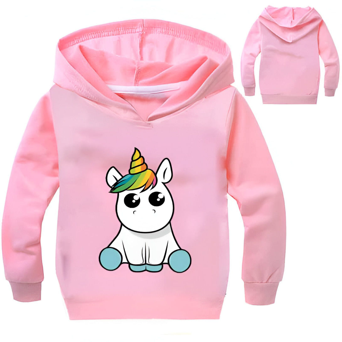 Sweat à capuche rose pour enfants avec motif licorne, idéal pour un style mignon et confortable. Design adorable avec une licorne aux couleurs vives. Parfait pour les petites filles qui aiment les contes de fées., 45501694116095,45501694148863,45501694181631,45501694214399,45501694247167,45501694279935,45501694312703,45501694345471 | Licorne Shop