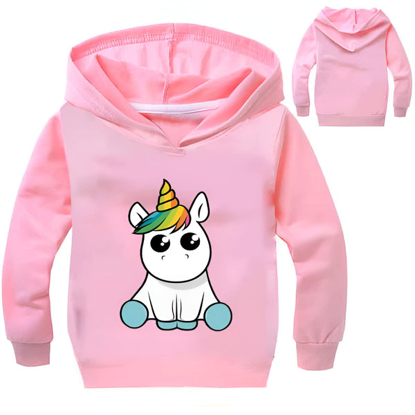 Sweat à capuche rose pour enfants avec motif licorne, idéal pour un style mignon et confortable. Design adorable avec une licorne aux couleurs vives. Parfait pour les petites filles qui aiment les contes de fées., 45501694116095,45501694148863,45501694181631,45501694214399,45501694247167,45501694279935,45501694312703,45501694345471 | Licorne Shop