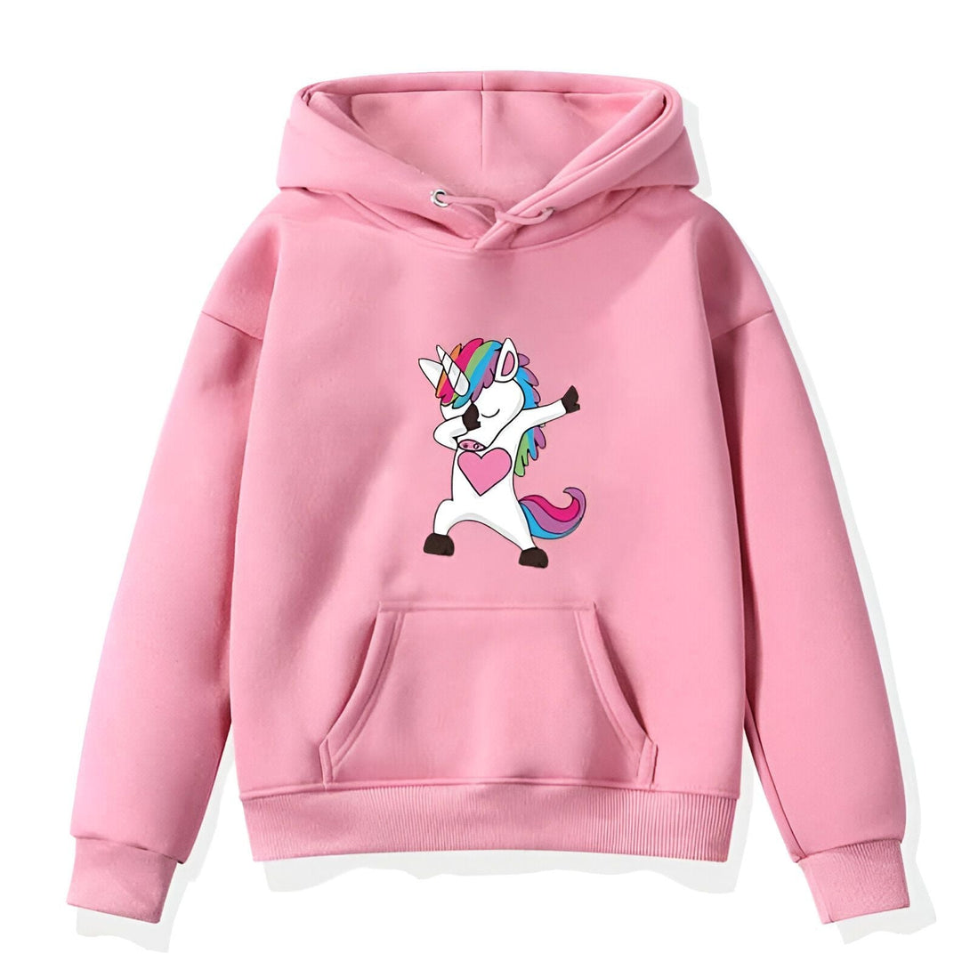 Sweat à capuche rose avec motif d'une licorne faisant un "dab". Vêtement pour enfants., 45501701718271,45501701751039,45501701783807,45501701816575,45501701849343,45501701882111,45501701914879,45501701947647 | Licorne Shop