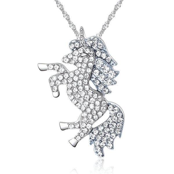 Collier pendentif licorne en argent étincelant. Bijou fantaisie avec chaîne délicate. Idéal pour les amateurs de bijoux et les fans de licornes. Style unique et fantaisiste., 45501131030783 | Licorne Shop
