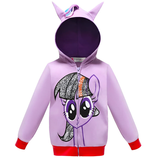 Sweat à capuche enfant lilas avec imprimé Twilight Sparkle de My Little Pony et capuche à oreilles. Vêtement mignon et confortable pour les fans de poneys., 45502386045183,45502386077951,45502386110719,45502386143487,45502386176255,45502386209023,45502386241791,45502386274559 | Licorne Shop