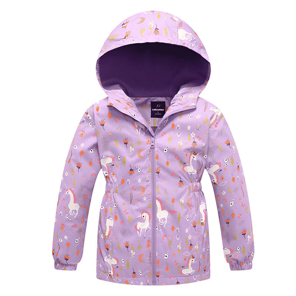 Veste pour enfant à motifs licornes et fleurs, couleur lilas avec capuche violette. Vêtement imperméable, idéal pour les jours de pluie., 45501804642559,45501804675327,45501804708095,45501804740863,45501804773631,45501804806399,45501804839167,45501804871935 | Licorne Shop