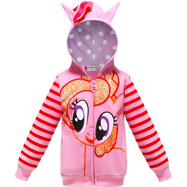 Veste à capuche rose pour enfant avec motif My Little Pony, manches rayées rouges et roses, capuche avec oreilles et doublure à pois. Idéal pour les fans de Pinkie Pie !, 45501842194687,45501842227455,45501842260223,45501842292991,45501842325759,45501842358527,45501842391295,45501842424063 | Licorne Shop