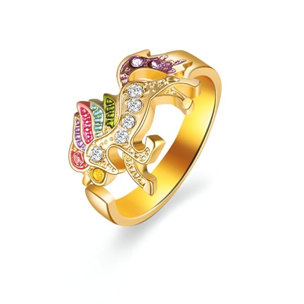 Bague dorée ornée d'une licorne émaillée multicolore et de strass brillants. Bijou fantaisie original et tendance. Accessoire parfait pour les amoureux des créatures magiques., 45501858906367,45501858939135,45501858971903,45501859004671,45501859037439,45501859070207,45501859102975,45501859135743,45501859168511,45501859201279,45501859234047,45501859266815,45501859299583,45501859332351,45501859365119 | Licorne Shop