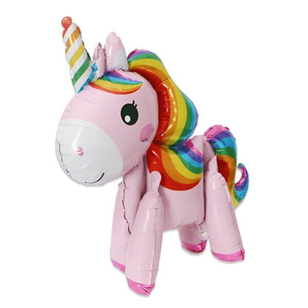 Ballon en forme de licorne rose avec une crinière et une corne arc-en-ciel. Décoration festive pour anniversaire ou événement sur le thème de la magie., 45501110747391 | Licorne Shop