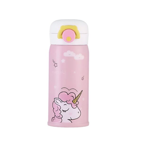 bouteille-d-eau-isotherme-en-acier-inoxydable-rose-avec-licorne-1a.jpg Thermos rose avec un dessin de licorne endormie, des étoiles et des nuages. Bouchon blanc et jaune. Idéal pour les enfants ou les amateurs de licornes., 45501173203199 | Licorne Shop