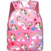 cartable-licorne-fille-ecole-6a.jpg Le cartable est rose et présente un motif de licornes et d'arcs-en-ciel. Il est doté de deux compartiments principaux, d'une poche avant et de deux poches latérales en filet. Le cartable est fabriqué en polyester et est suffisamment solide pour résister à une utilisation quotidienne. Il est également léger et confortable à porter.