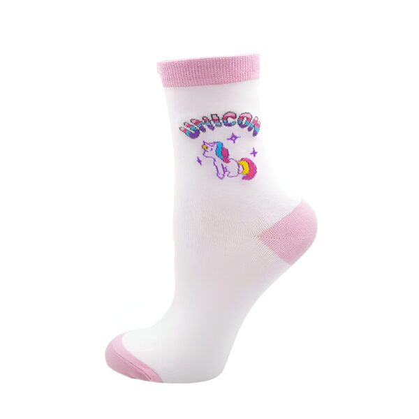 Chaussette blanche avec bordure rose et motif de licorne., 45502208114943 | Licorne Shop