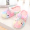 Une paire de chaussons licorne pastel et doux sur une surface blanche. Les chaussons ont des cornes argentées et de petites oreilles roses., 45502199857407,45502199890175,45502199922943,45502199955711,45502199988479,45502200021247,45502200054015,45502200086783,45502200119551 | Licorne Shop