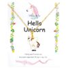 collier-pendentif-licorne-pastel-chaine-doree-pour-enfant-1a.jpg Collier doré avec pendentif licorne blanche ailée. Le support de carte est décoré de fleurs et d'un dessin de licorne. L'inscription "Hello Unicorn" et un message sur l'importance de la famille sont également présents., 45501316825343 | Licorne Shop