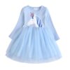 Robe de princesse bleue ciel à manches longues pour enfant. Un motif de licorne portant une couronne est imprimé sur le devant de la robe. Jupe en tulle bleu ciel bouffante. Vêtement fantaisie pour petite fille., 45501351067903,45501351100671,45501351133439,45501351166207,45501351198975,45501351231743,45501351264511,45501351297279 | Licorne Shop