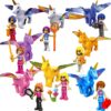 ensemble-de-construction-lego-licorne-1a.jpg Image de plusieurs personnages et licornes ailées de style blocs de construction, présentés dans différentes couleurs. Les personnages ont des accessoires variés, comme un saxophone, une caméra, une loupe, un ours en peluche et des épées. Jouets pour enfants., 45501259219199 | Licorne Shop