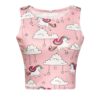 Haut court rose à motif d'unicorne et de nuages. Vêtement tendance avec un imprimé fantaisiste, idéal pour un look décontracté et original., 45501300343039 | Licorne Shop