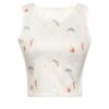 Débardeur blanc imprimé avec des motifs d'unicorns et de cœurs. Vêtement d'été sans manches. Top à motifs pour femme. Style décontracté et tendance., 45501340352767 | Licorne Shop