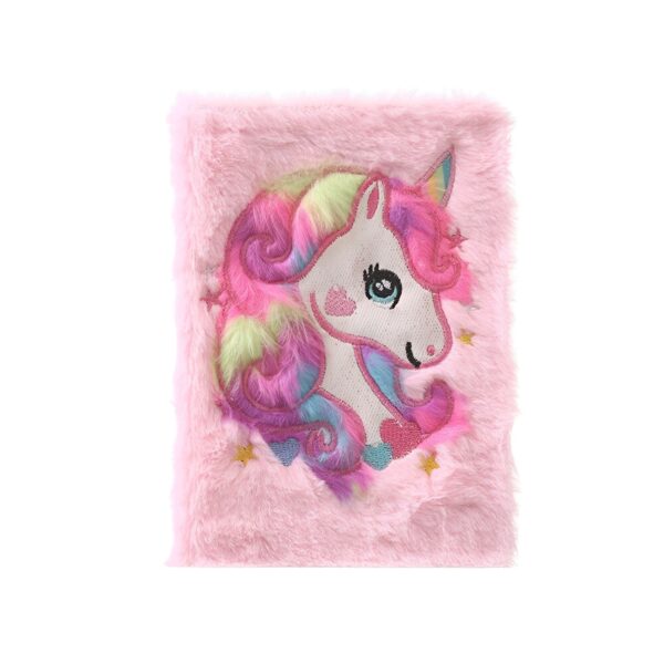 journal-licorne-justice-avec-lampe-torche-1a.jpg Carnet rose duveteux avec une broderie de tête de licorne colorée sur le devant. Un adorable cadeau pour les enfants qui aiment les licornes., 45501155672319 | Licorne Shop