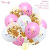 Ballons multicolores pour fête d'anniversaire, certains imprimés avec des visages de licorne et d'autres remplis de confettis dorés. Ballons de 30 cm., 45501108584703 | Licorne Shop