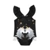 Maillot de bain noir pour bébé avec volants et motifs d'étoiles et de licornes argentées. Vêtement d'été mignon et tendance pour les tout-petits., 45501113368831 | Licorne Shop