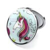 Miroir de poche rond argenté avec illustration d'un licorne kawaii sur fond bleu pastel. Inscription « My Unicorn World ». Idéal pour les enfants et les adultes fans de licornes. Accessoire de beauté pratique et mignon., 45501072441599 | Licorne Shop