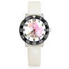 Montre pour enfants avec un bracelet blanc et un cadran rond. Le cadran affiche un motif d'unicorne rose et blanc., 45501127852287 | Licorne Shop