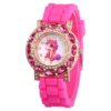 Montre pour enfant rose vif avec un bracelet en silicone et un cadran orné de bijoux et d'un motif de licorne. Accessoire fantaisie pour apprendre l'heure., 45501320134911 | Licorne Shop